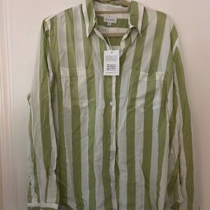 Piyama Green and White Striped Pajama Shirt